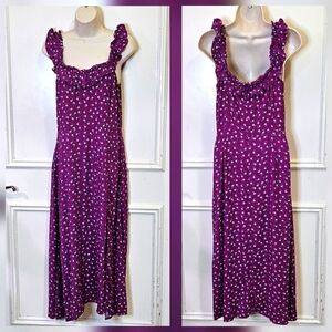 LOFT Purple/White Multi-Color Ditsy Floral Ruffle Midi Dress,Size 6